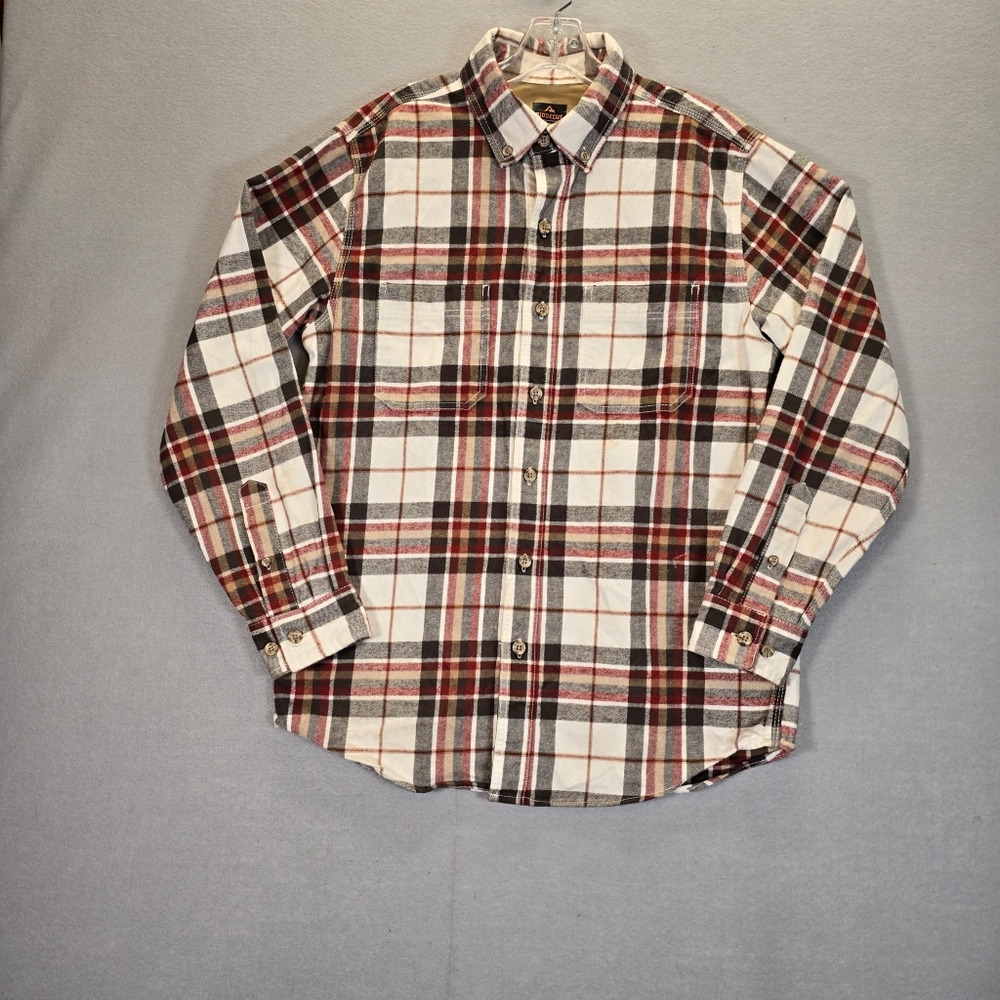 Ridgecut Toughwear Flannel Long Sleeve BEIGE Plaid Mens Size M  Pre-owned